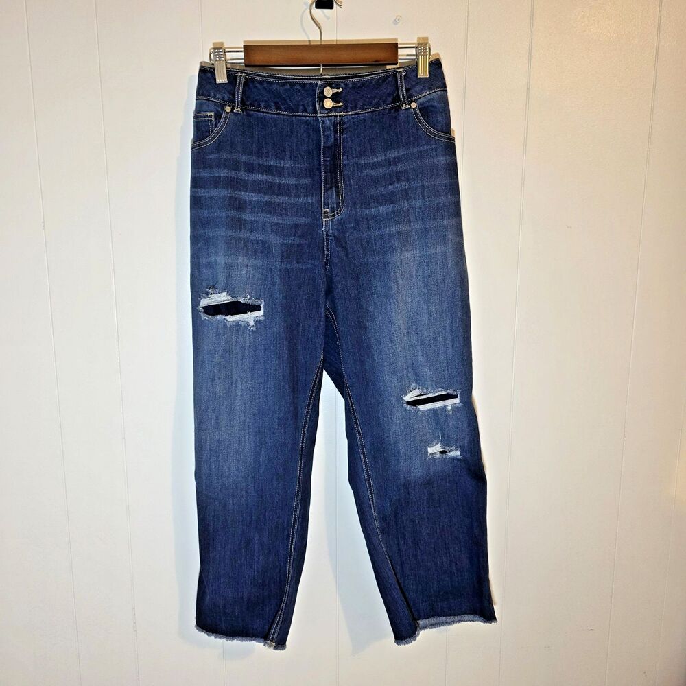 Est. 1946 Denim Blue Ripped & Distressed Jeans with Frayed Hem Women's Size 22W